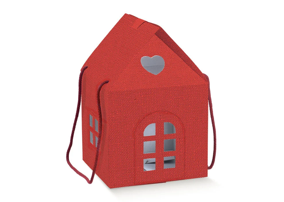 Scotton Casetta Natale con Cordino 200 x 200 x 180 Mm Lino Rosso