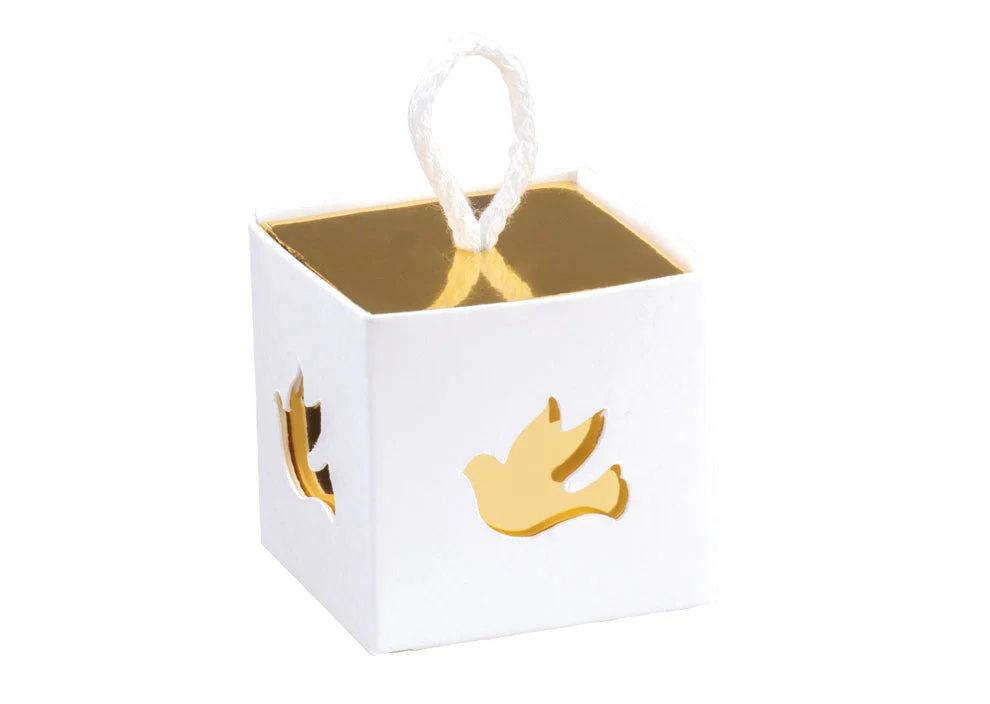 Scotton Scatola In con Cordino 50 x 50 x 50 Mm Bianco ed Oro 10 Pz