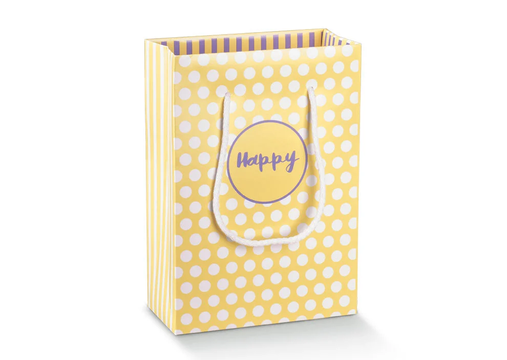 Scotton ShopperBox con Cordino 130 x 70 x 180 Mm Happy Giallo Lilla 10 Pz
