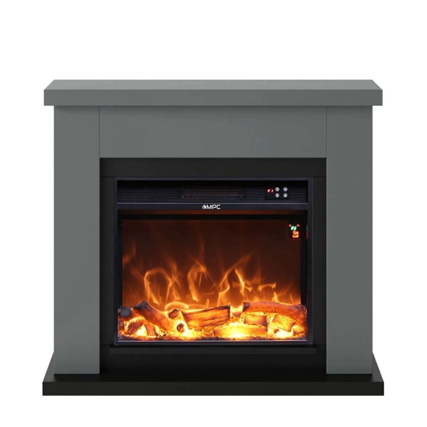 SINED Mpc Camino Asciano Caminetto Da Terra Con Cornice e Bruciatore Da 1500w Effetto Fiamma Grigio Scuro