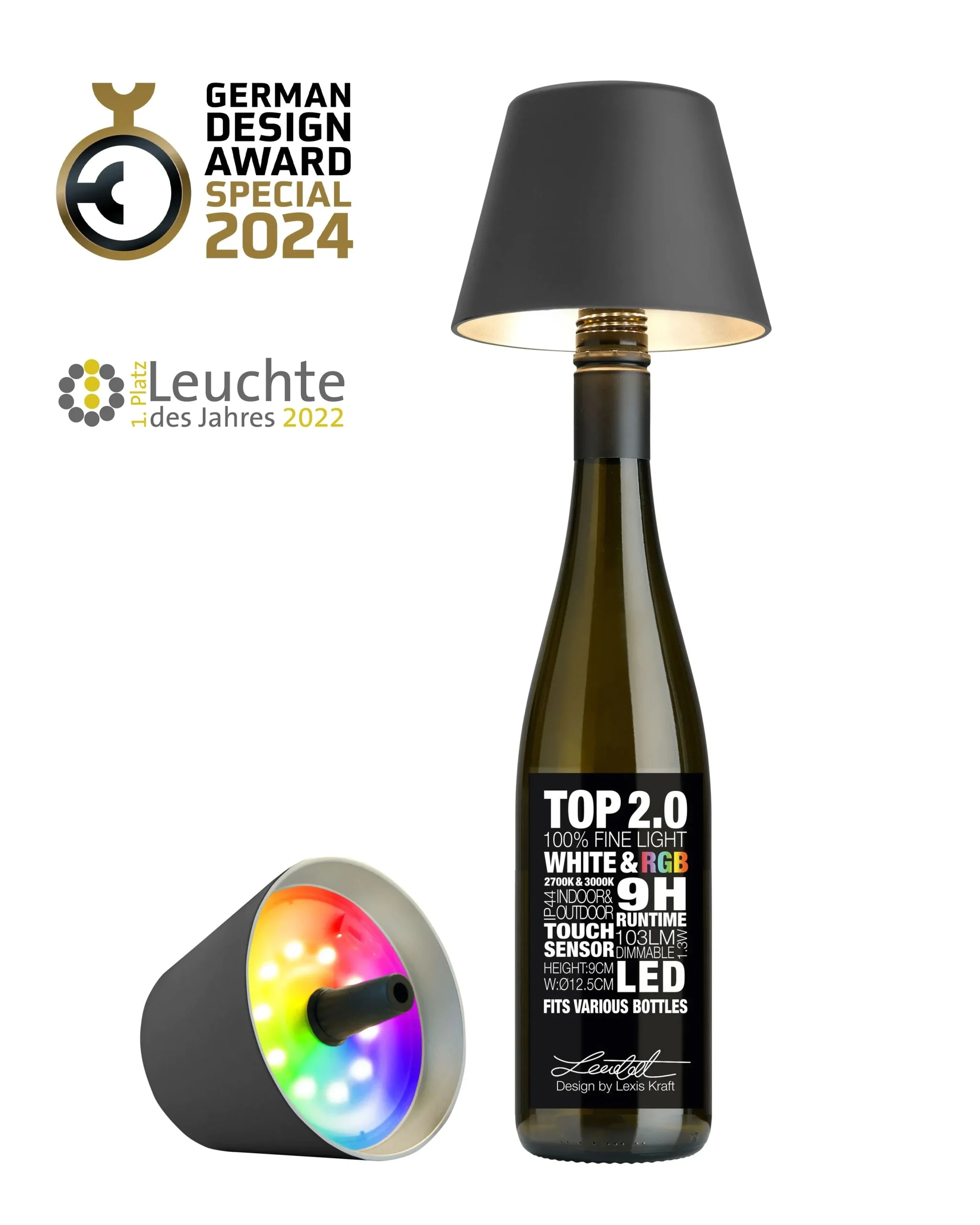 Sompex TOP 2.0 Lampada per Bottiglia a Batteria RGB Antracite