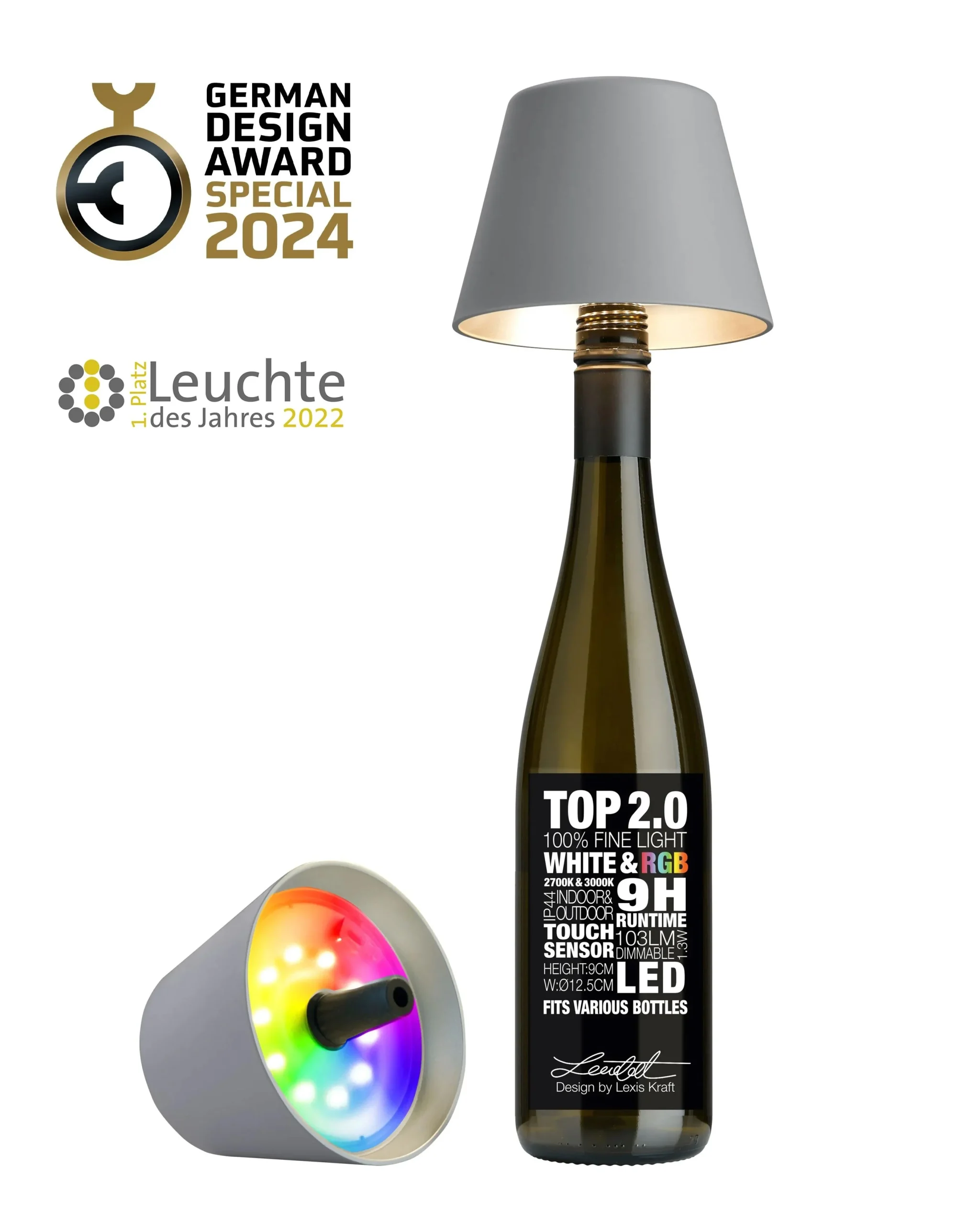 Sompex TOP 2.0 Lampada per Bottiglia a Batteria Grigio