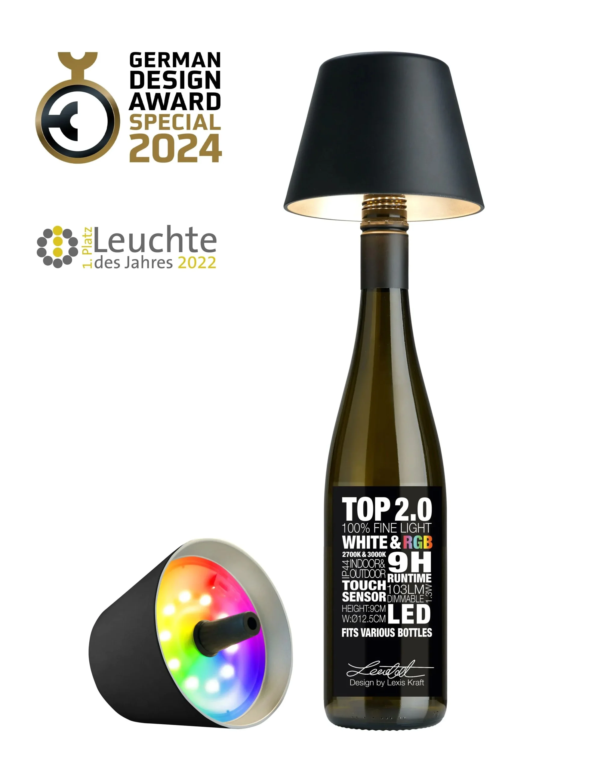 Sompex Top 2.0 Lampada per Bottiglie a Batteria RGBW Nera