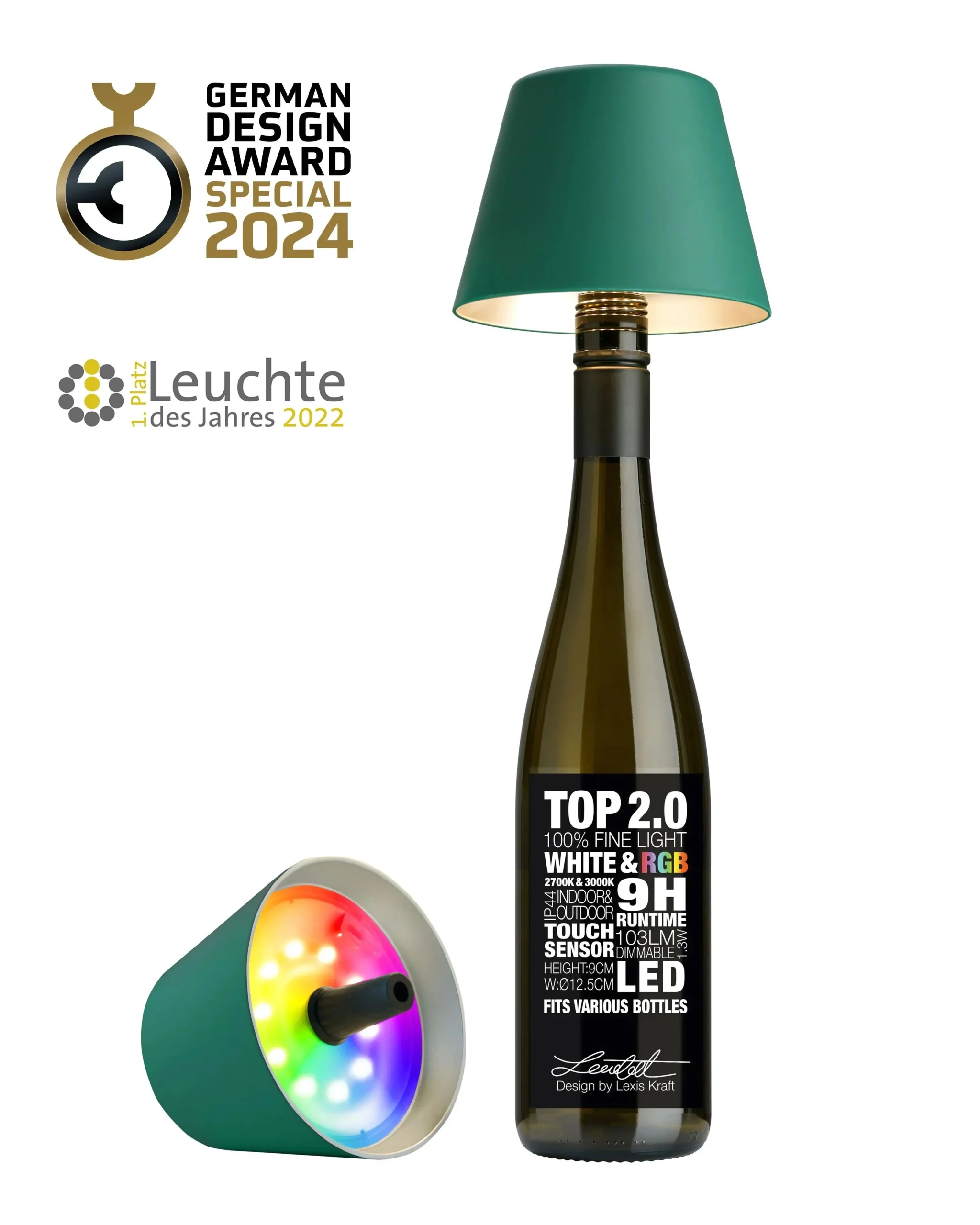 Sompex Top 2.0 Lampada per Bottiglie a Batteria RGBW Verde