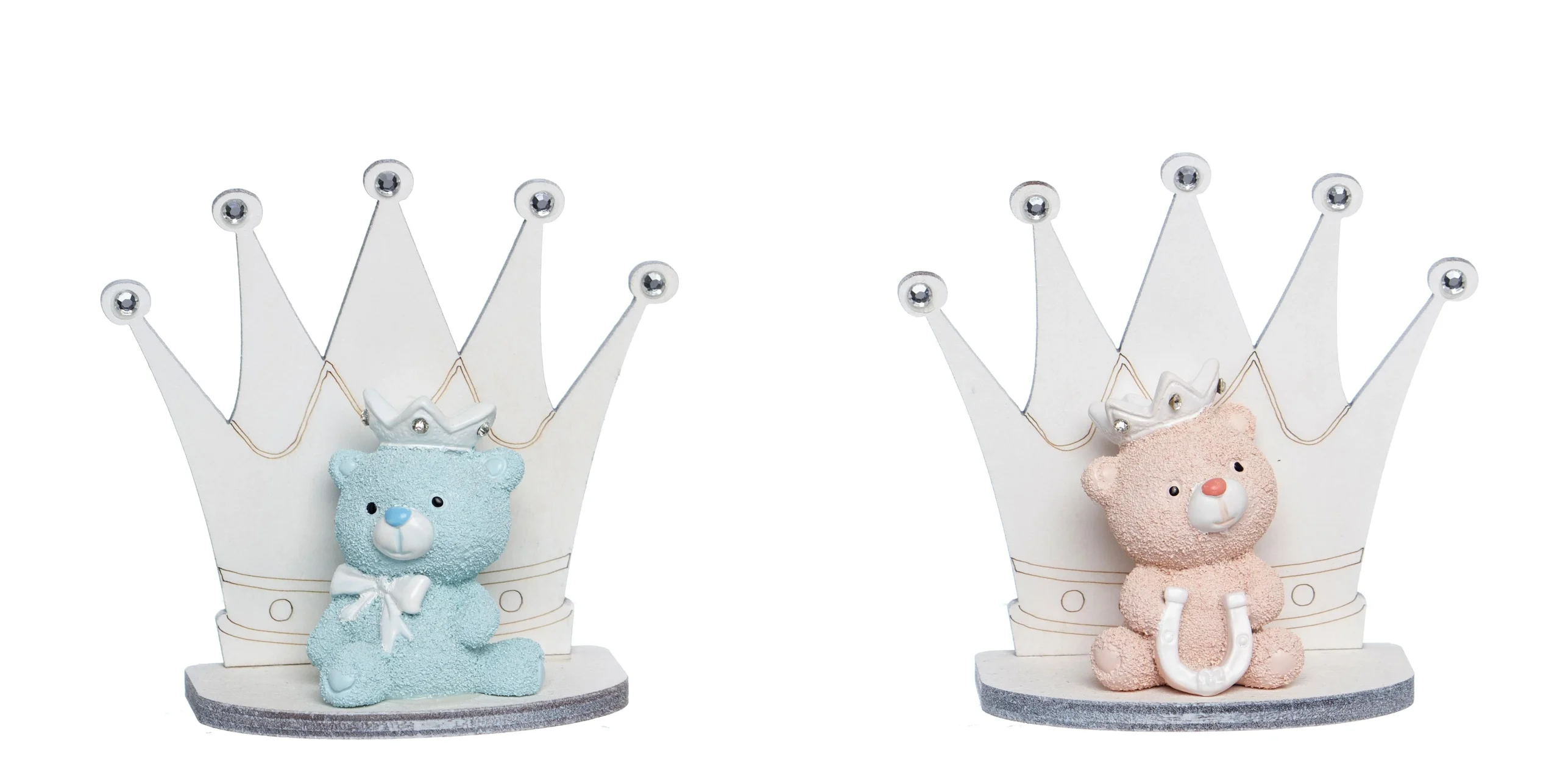 Star Import Italy Orsetto Crown con Base H 8,5 Cm Legno Rosa Bomboniera 1 Pz