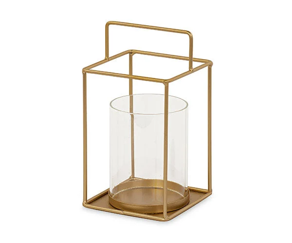 Tono Su Tono Lanterna Metallo con Vetro 100 x 100 x 180 Mm Oro