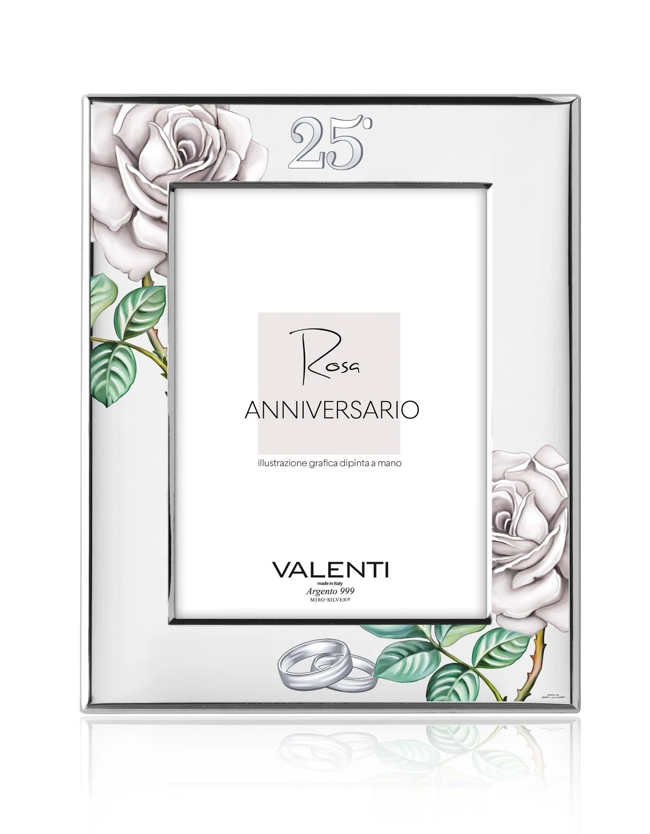 Valenti Cornice Portafoto 9 x 13 Cm Rose Bianche 25° Anniversario