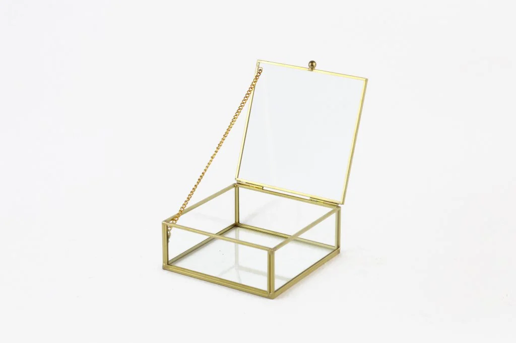 Vimin Box Cofanetto Quadrato H 5,2 Cm 12,2 x 12,2 Cm Vetro e Metallo Oro