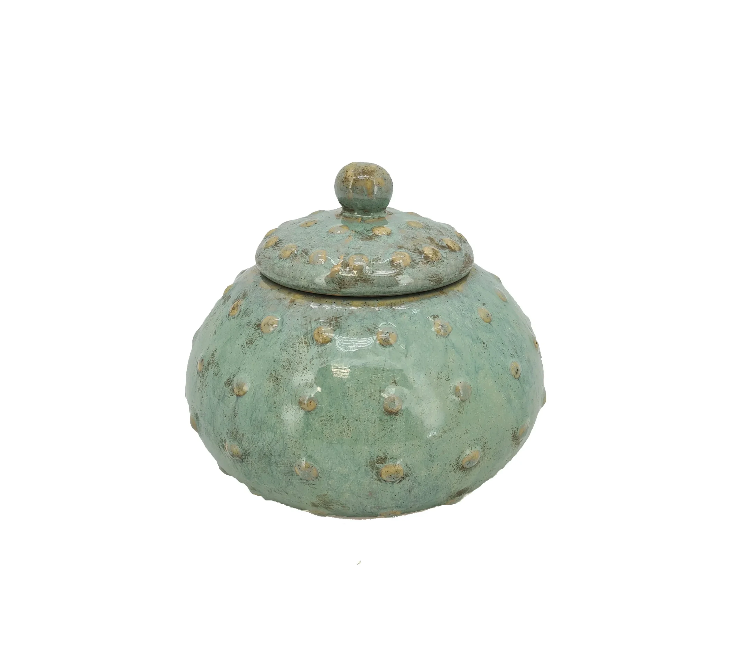 Vimin Box Urna Ceramica Verde Acqua Fiori Rilievo D 18 Cm H 15 Cm
