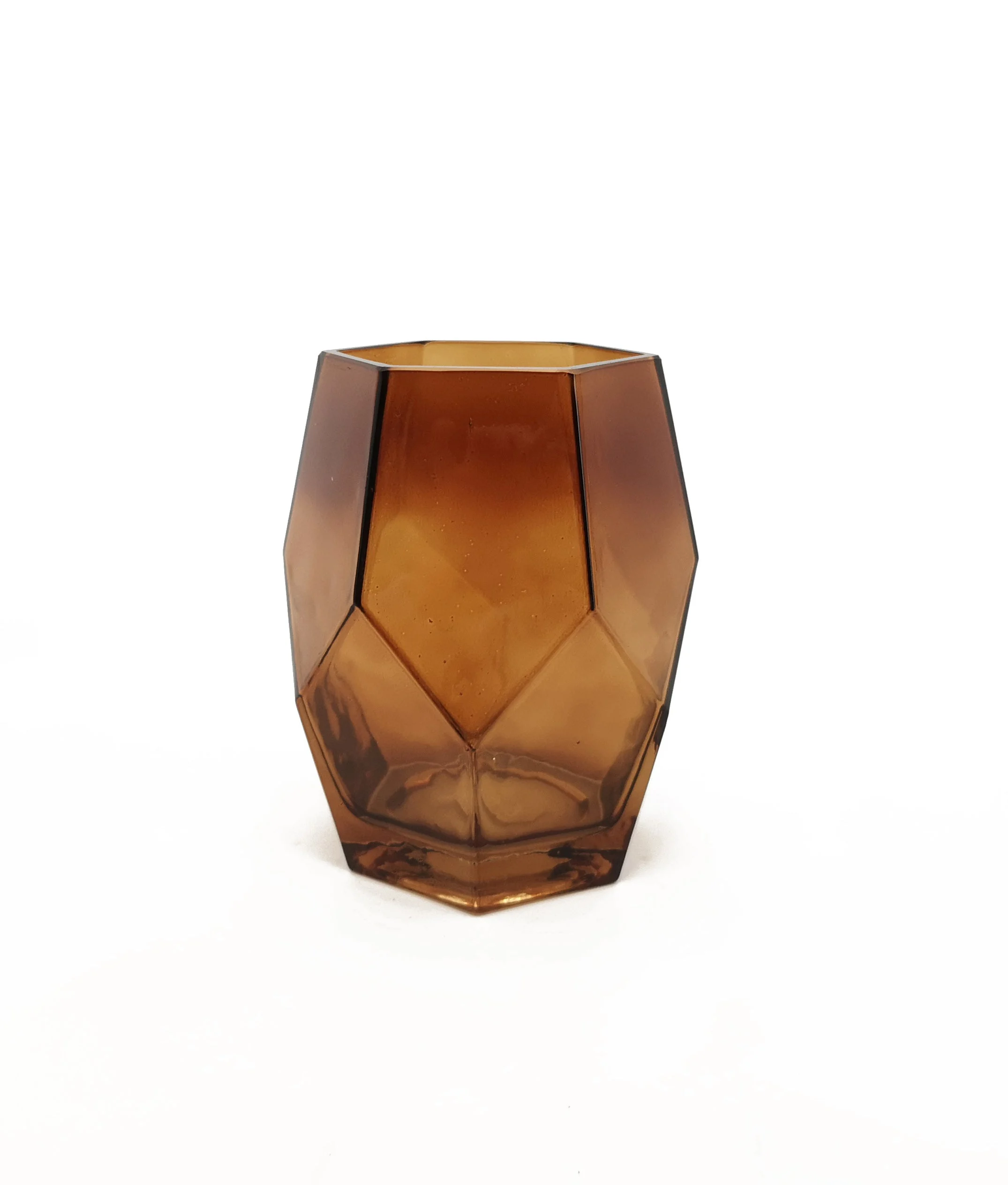 Vimin Box Vaso Vetro Scuro Esagonale H 15 Cm L 10 Cm L 15 Cm Ambra