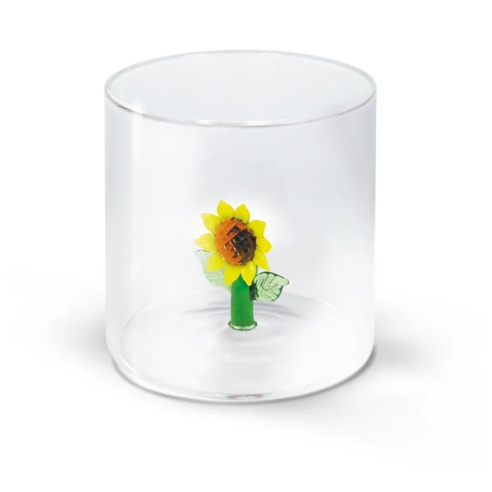 WD LifeStyle Bicchiere Vetro Borosilicato Cc 250 ml Decoro Girasole