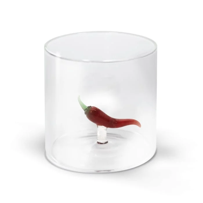 WD LifeStyle Bicchiere Vetro Borosilicato Cc 250 ml Decoro Peperoncino