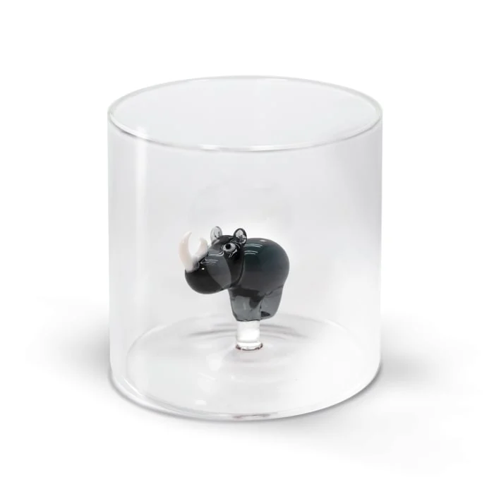 WD LifeStyle Bicchiere Vetro Borosilicato Cc 250 ml Decoro Rinoceronte