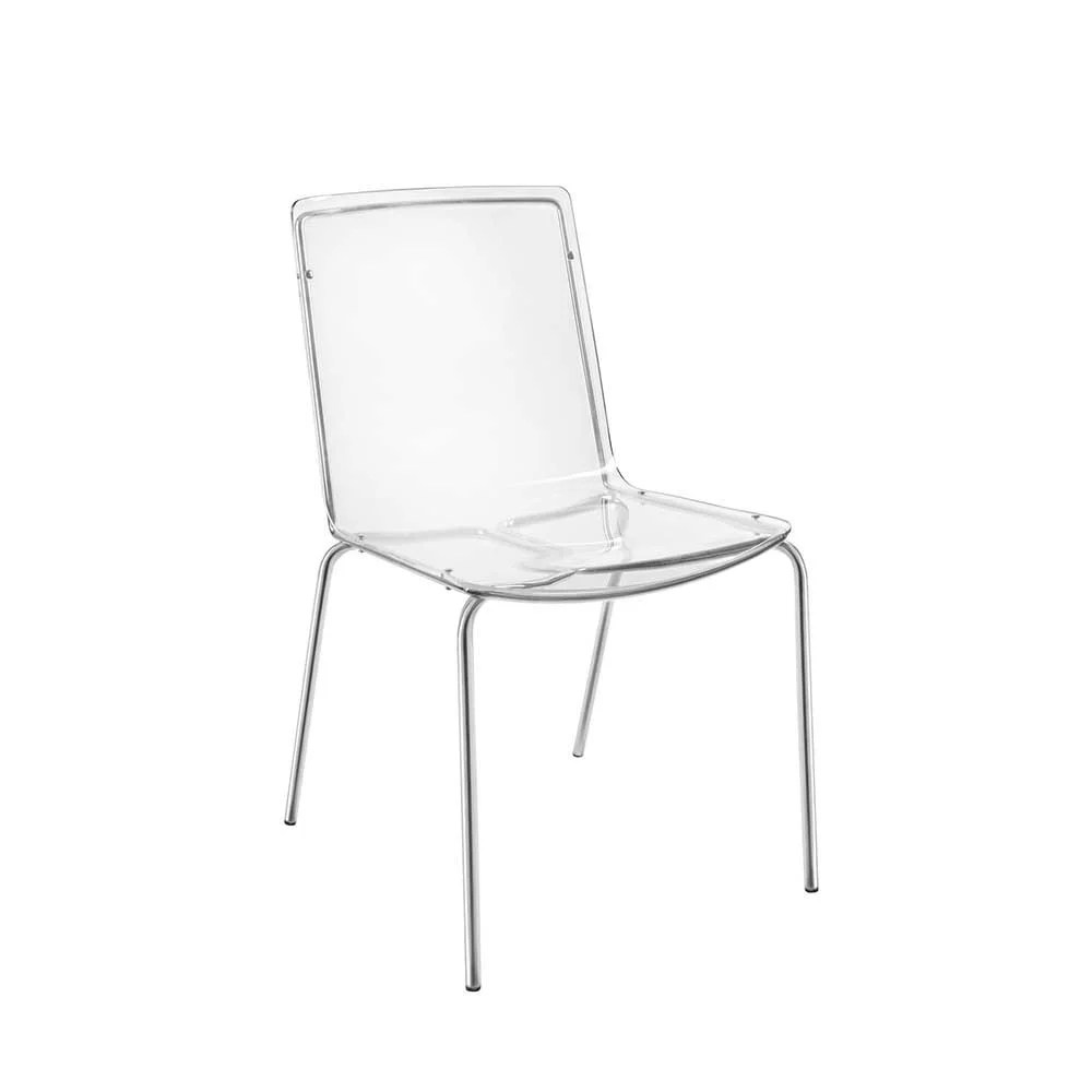 Iplex Design Milano sedie con scocca in plexiglass e struttura in metallo cromato