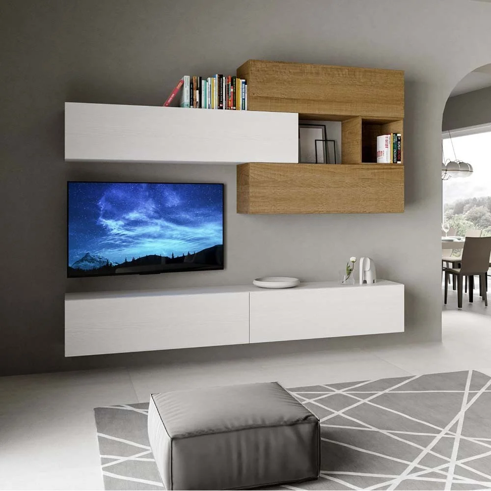Itamoby Isoka A116 parete attrezzata per il soggiorno con finiture bianco frassino e quercia natura