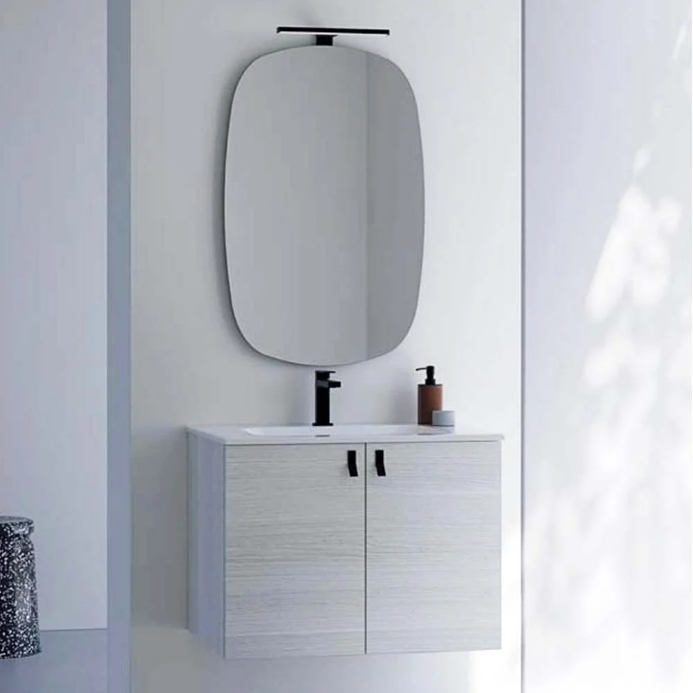 Kios bagno Dado 70 composizione bagno con due ante lavabo incassato e specchio con faretto