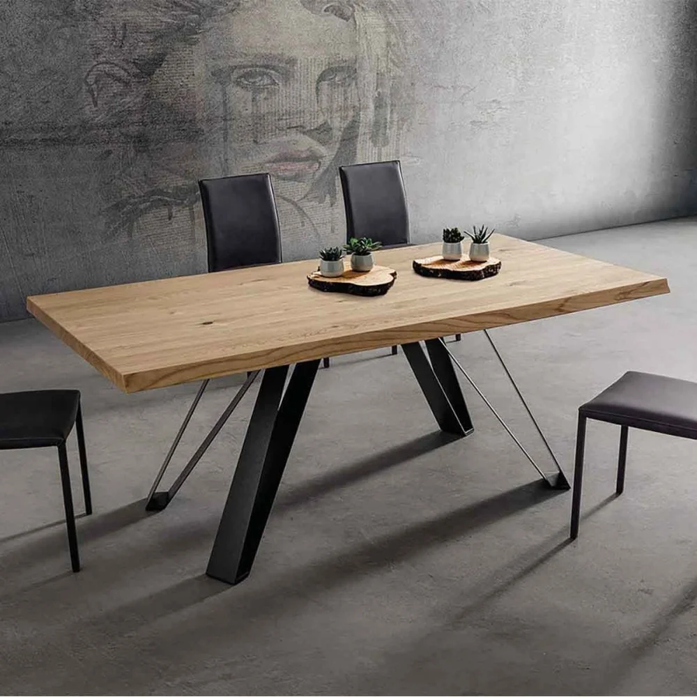 Tavolo fisso con piano in legno scortecciato cm 200 x 100 Noah