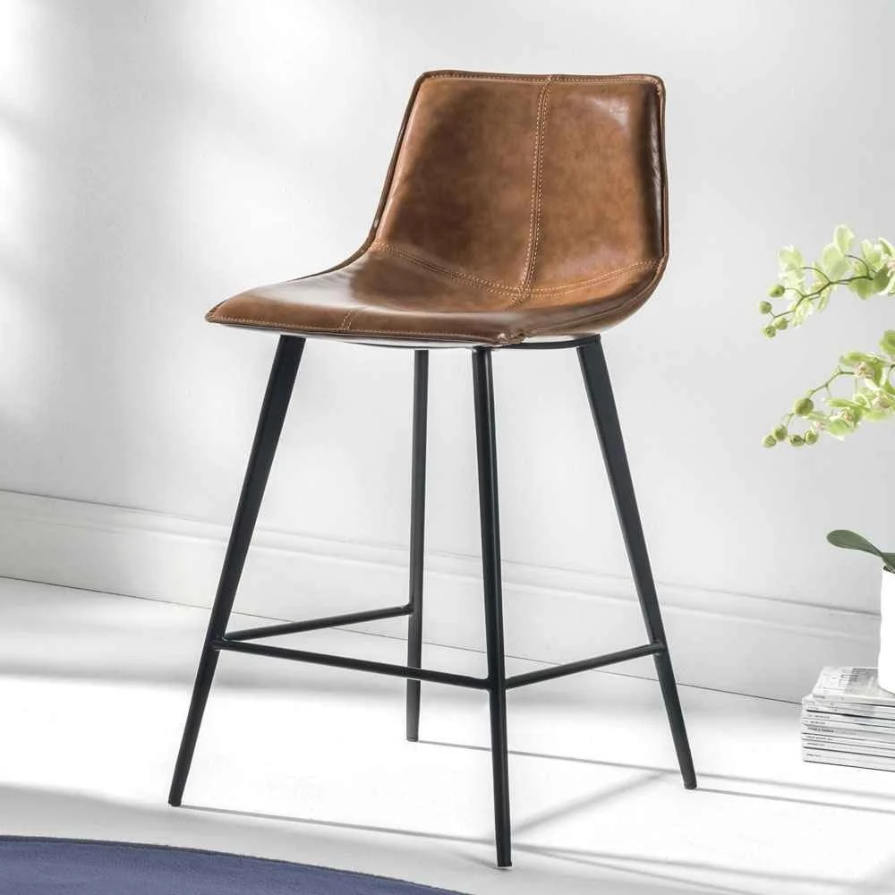 Sgabello Dublin in ecopelle cuoio, seduta H 65/80 – La Seggiola