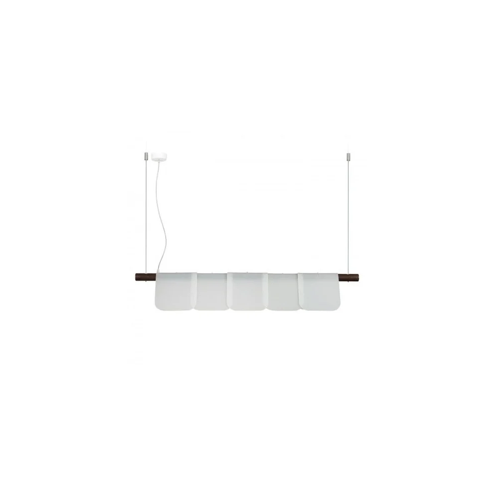 Lampada a sospensione Arfo con struttura colore frassino o noce e diffusori in metacrilato satinato