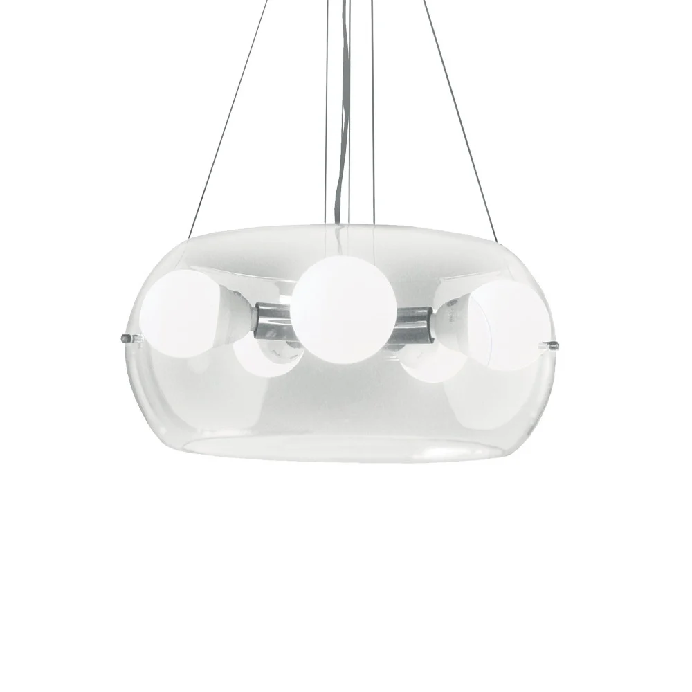 Lampada a sospensione Audi-10 di Ideal Lux a cinque luci con struttura in metallo cromo e diffusore trasparente o fume