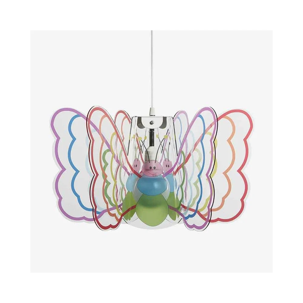 Lampada a sospensione Butterfly in metacrilato e struttura in metallo verniciato con attacco lampada E 27