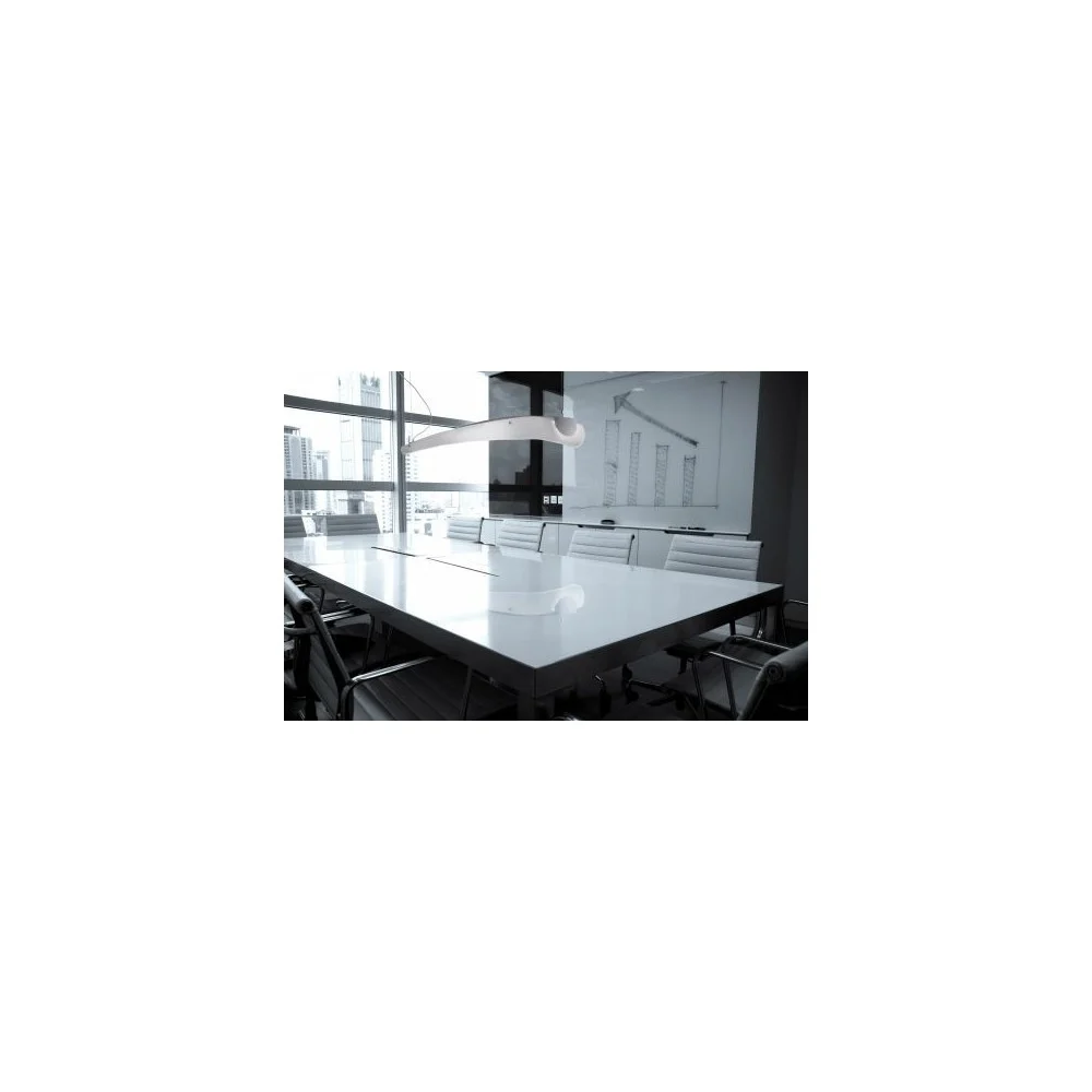 Lampada a Sospensione Calla in acciaio inox con diffusore in vetro sagomato. Lampada a fluorescenza T5 da 80 watt