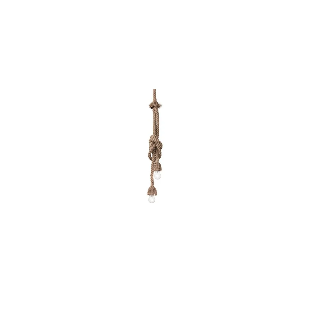 Lampada a Sospensione Canapa in metallo con cavi elettrici rivestiti in canapa. Disponibile nelle versioni 1 , 2 e 6 luci