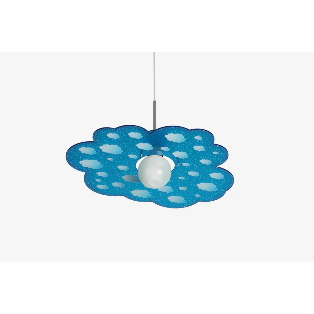 Lampada a sospensione Cloud in acrilico blue o fucsia con particolari della struttura cromati