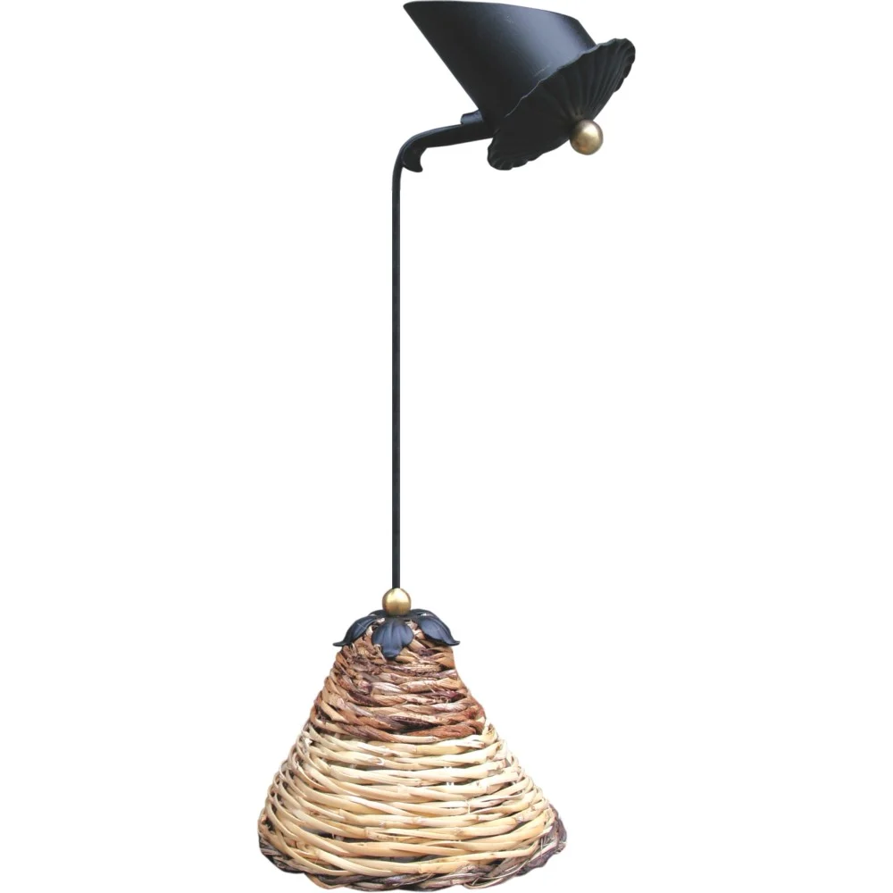 Lampada a Sospensione Dedalo in ferro battuto con paralume in intreccio di canna MADEIN ITALY 100%