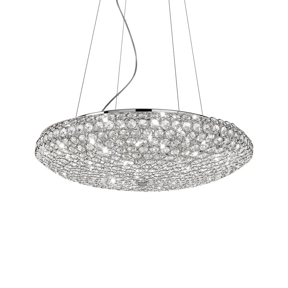 Lampada a sospensione King di Ideal Lux realizzata in metallo cromo o dorato