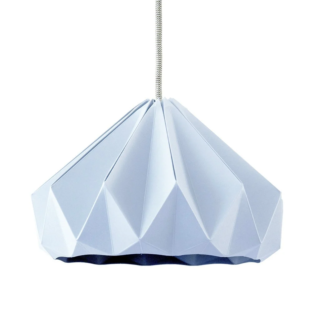 Lampada a sospensione origami in carta castagna blu pastello