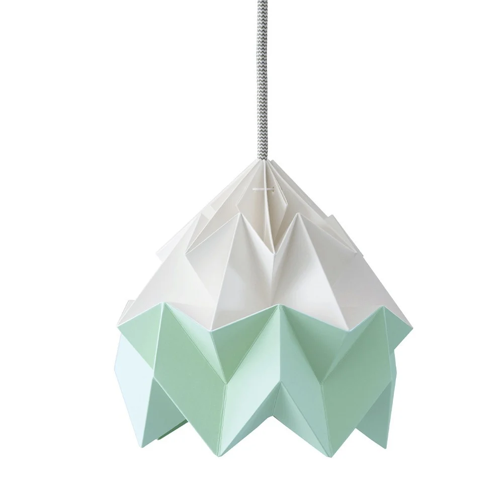 Lampada a sospensione origami in carta Falena bianca e verde menta