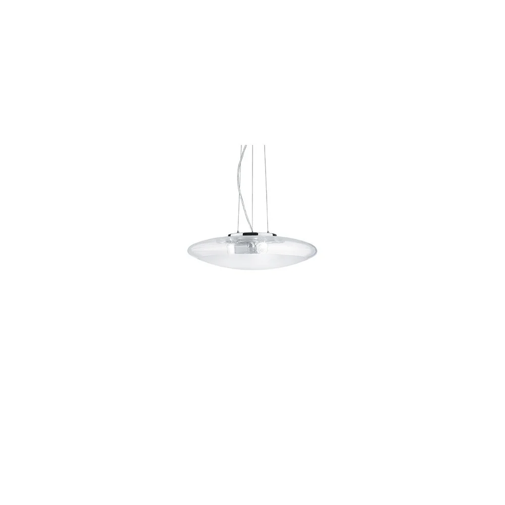 Lampada a Sospensione Smarties Clear in metallo cromato e diffusore in vetro trasparente e sabbiato nella zona centrale