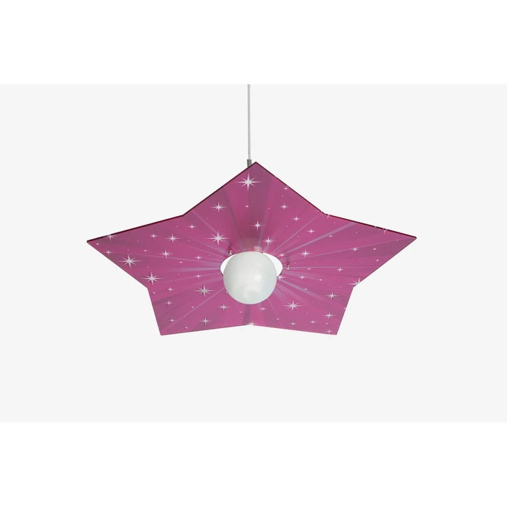 Lampada a sospensione Star in cristallo acrilico trasparente con texture e particolari in metallo cromato