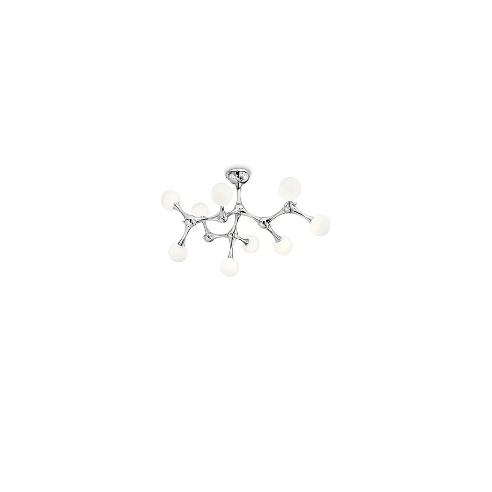 Lampada da Soffitto Nodino in metallo cromato disponibile nella finitura cromo nella versione a 9 luci