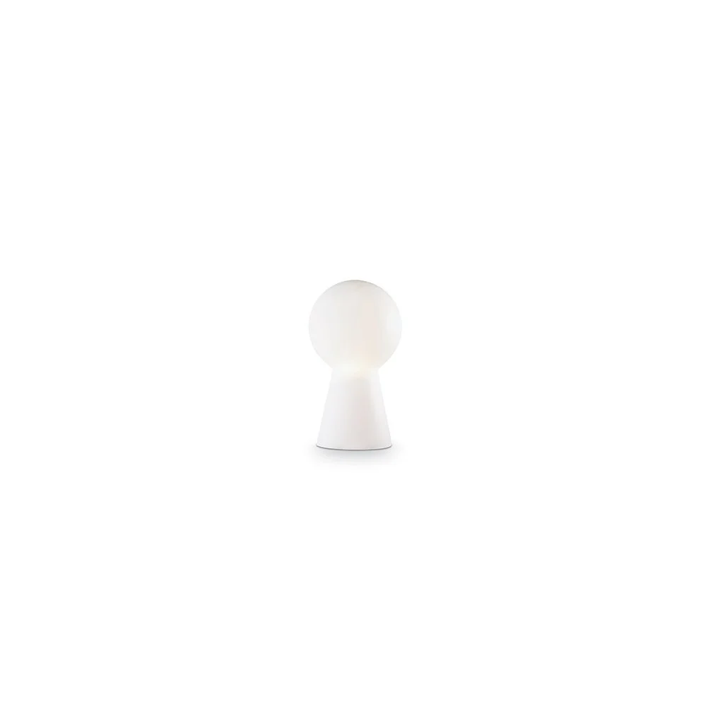 Lampada da Tavolo Birillo in con base in metallo cromato e vetro soffiato bianco acidato o fume