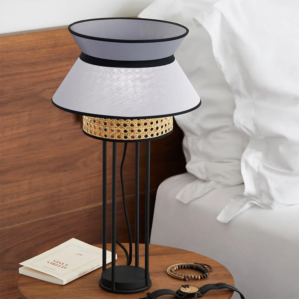 Lampada da tavolo doppia Singapore bianca e antracite
