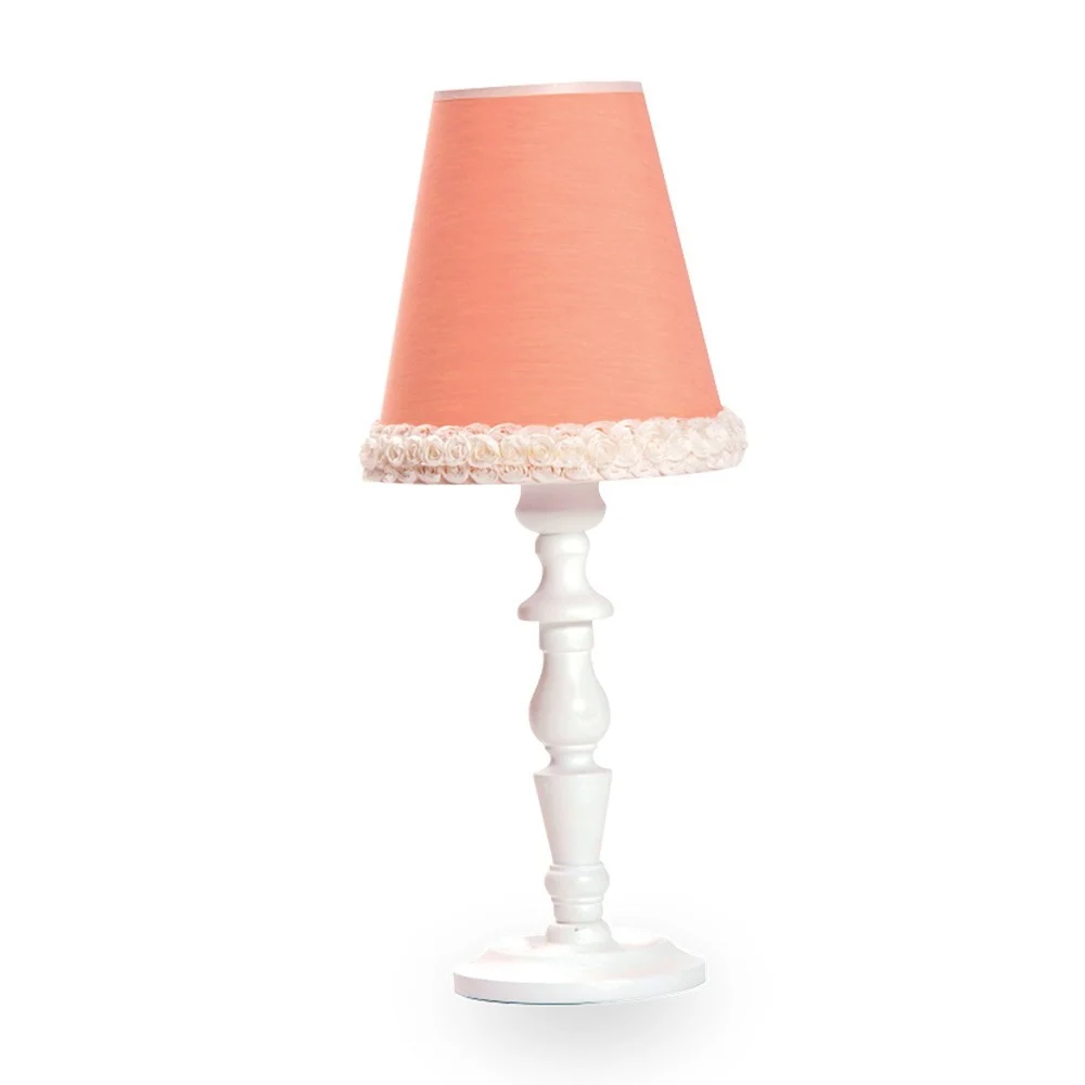 Cilek Lampada da Tavolo Dream, Base Bianca e Paralume in Tessuto Rosa