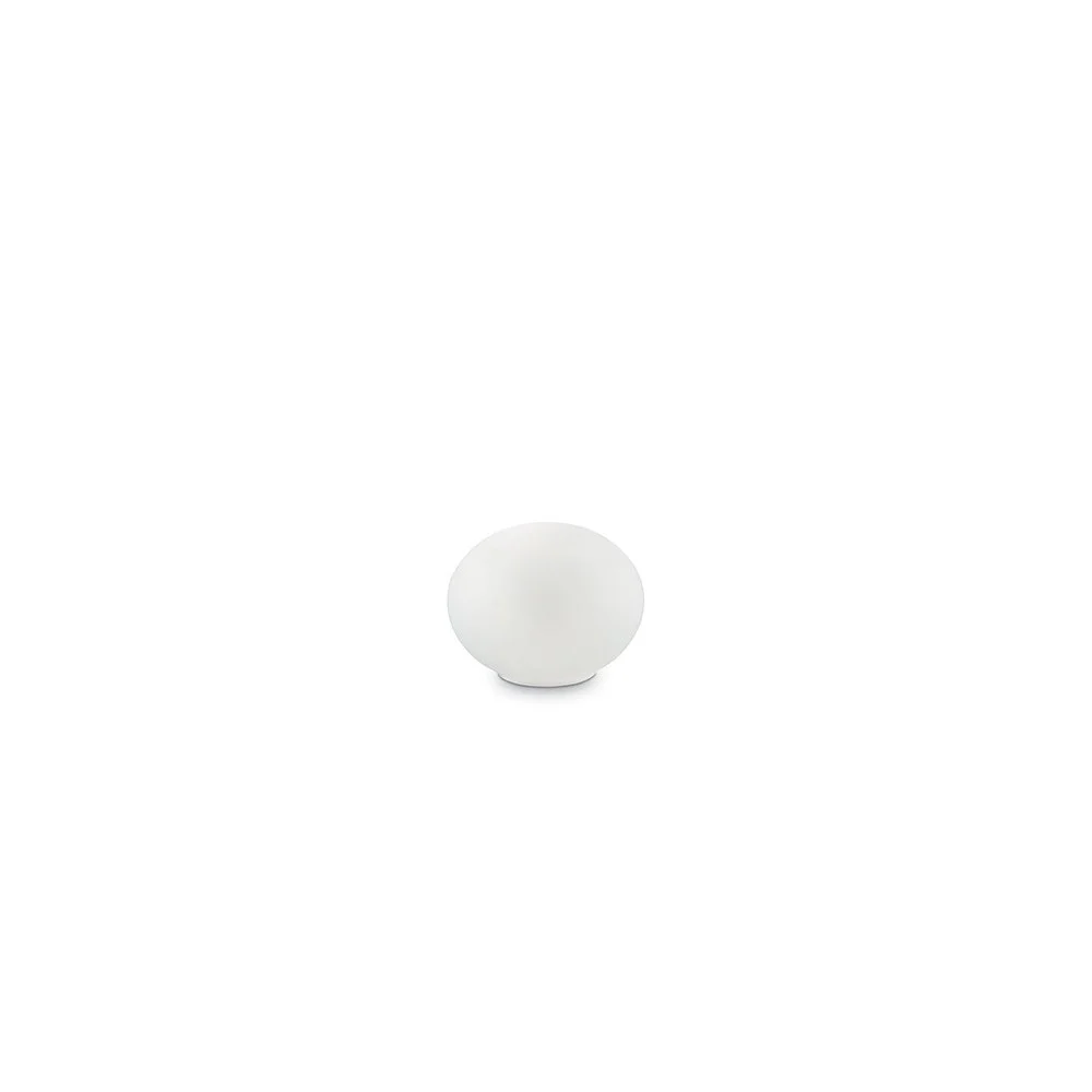 Lampada da Tavolo Smarties Bianco con montatura in metallo cromato e vetro bianco soffiato e acidato