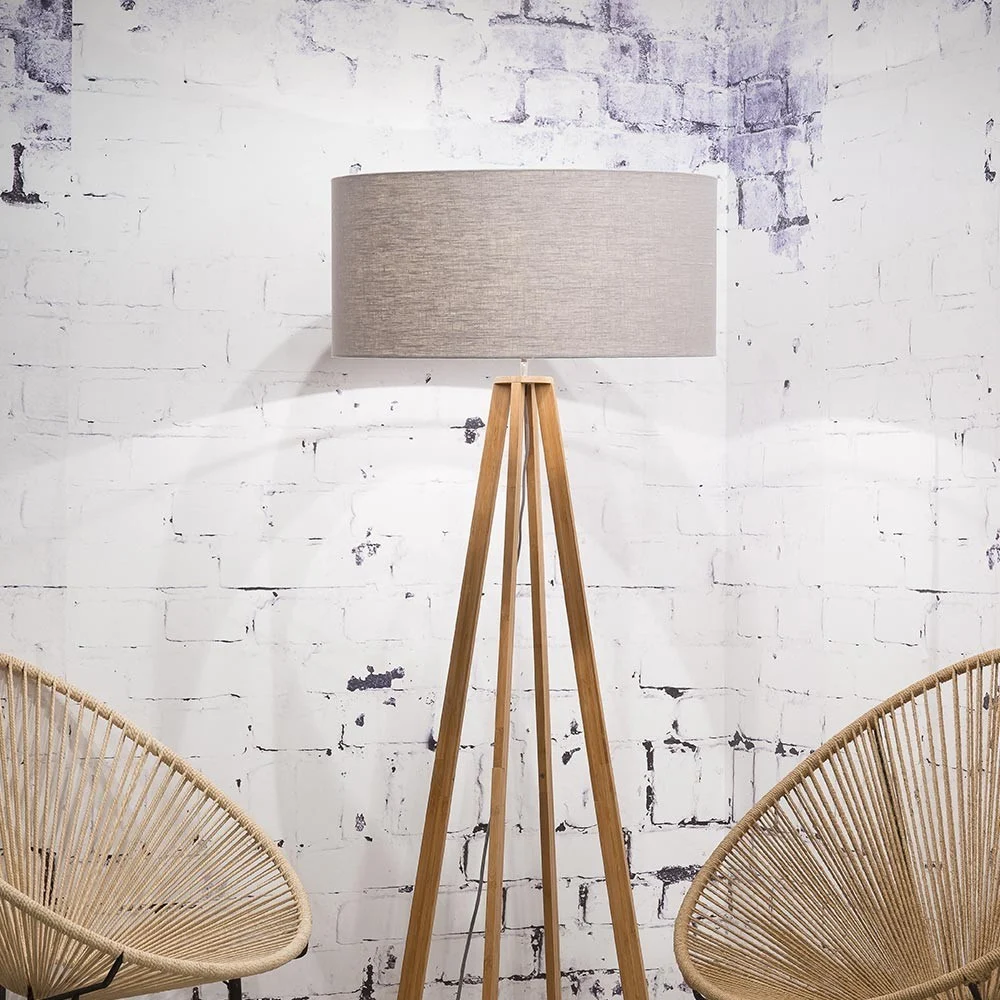 Lampada da terra Everest in lino grigio chiaro