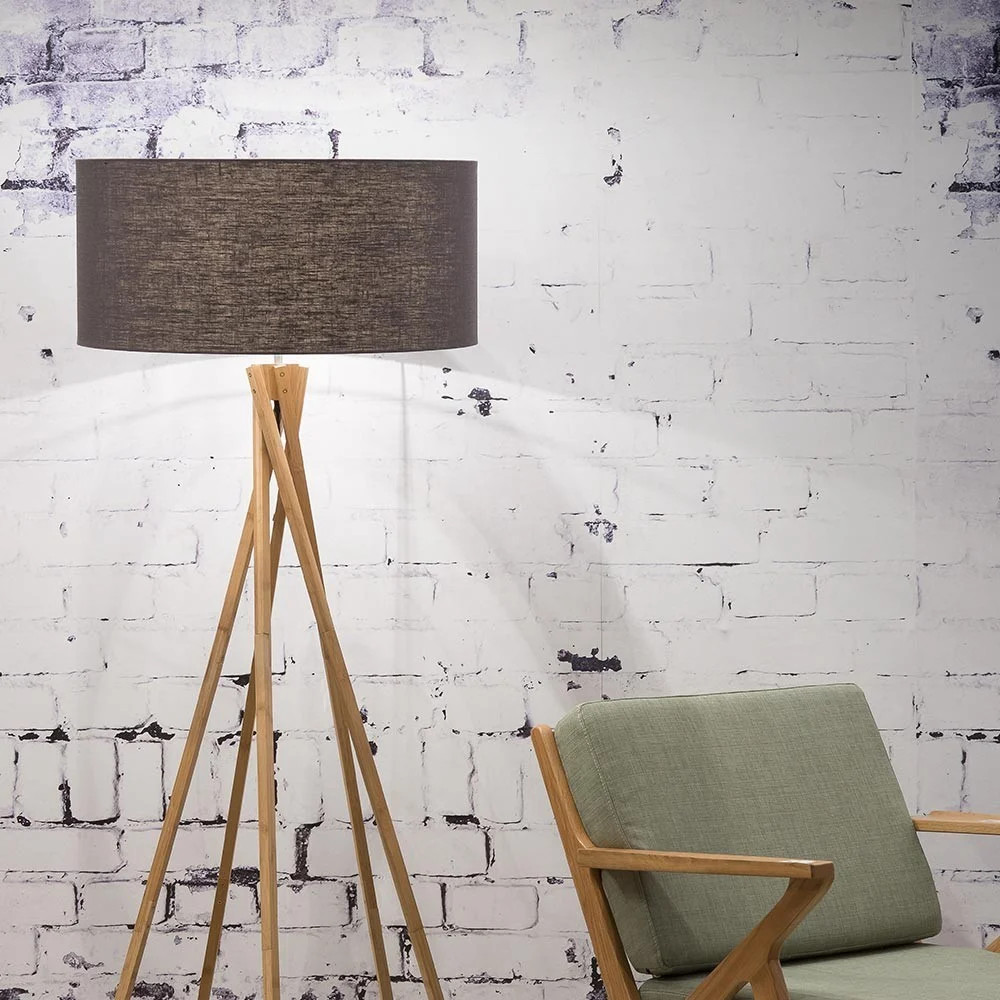 Lampada da terra Kilimanjaro in lino grigio scuro