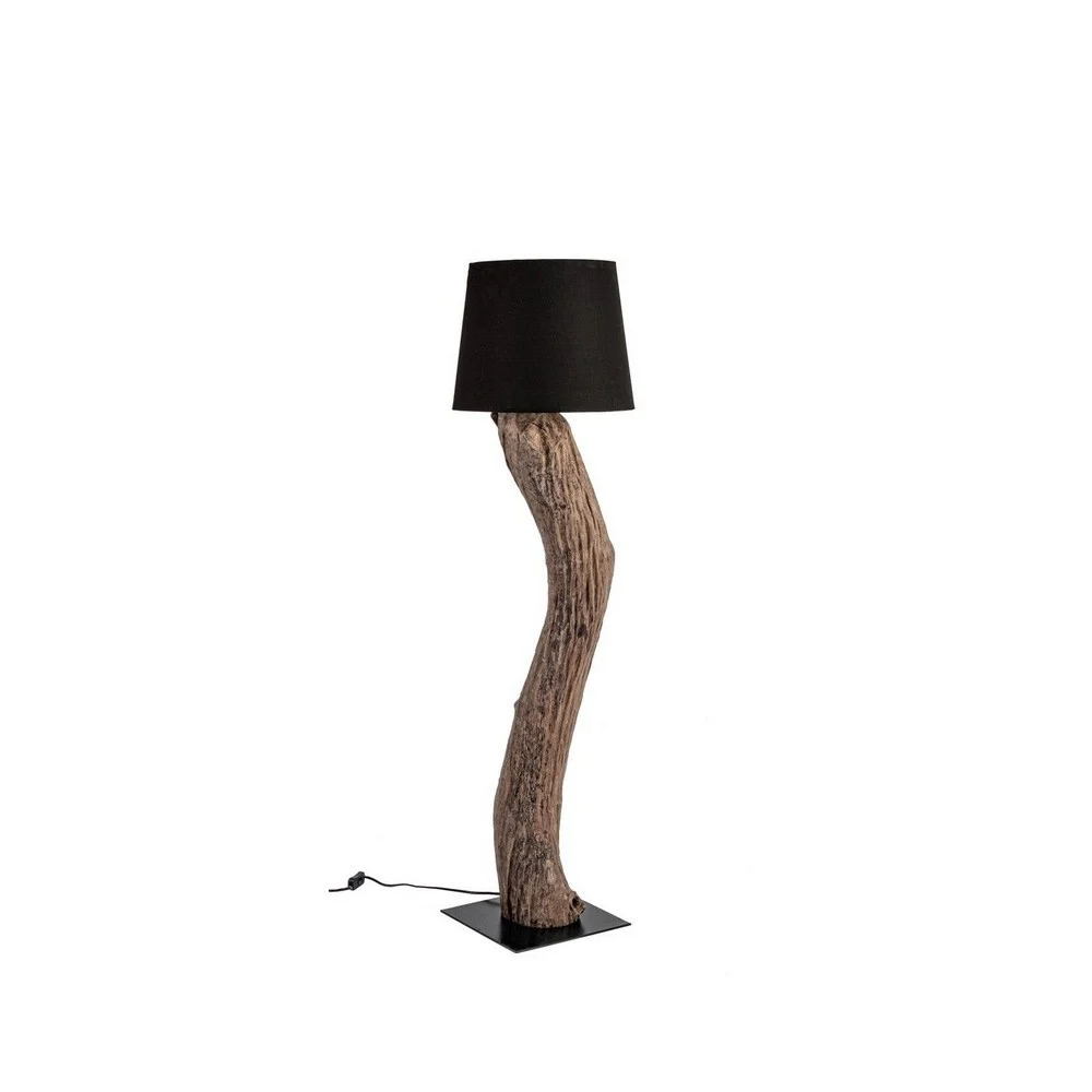 Lampada da terra Kleta di Bizzotto colonna in legno riciclato paralume in cotone