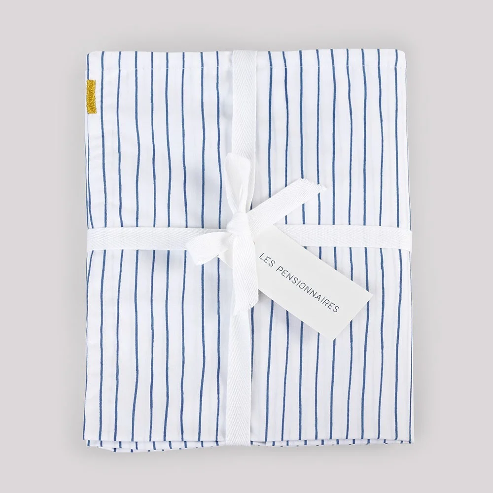 Lenzuolo in percalle di cotone con strisce blu