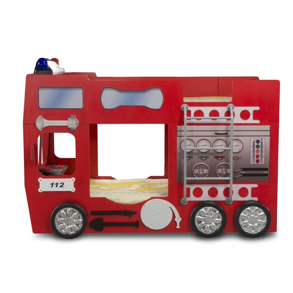 Letto a Castello Sam il Pompiere FIRE TRUCK DOUBLE realizzato in MDF con luci e scaletta