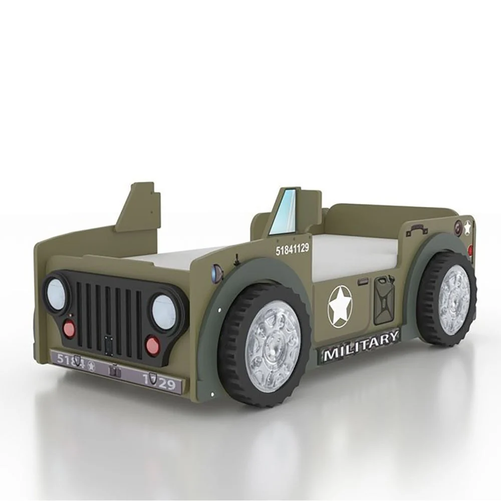 Lettino US ARMY a forma di fuoristrada in mdf con luci nei fari