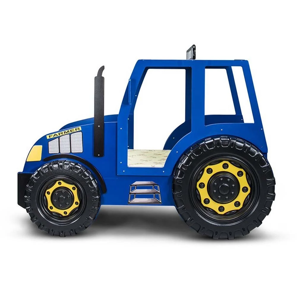 Letto a forma di Trattore modello TRACTOR in mdf con luci sul tetto e nei fari luminosi