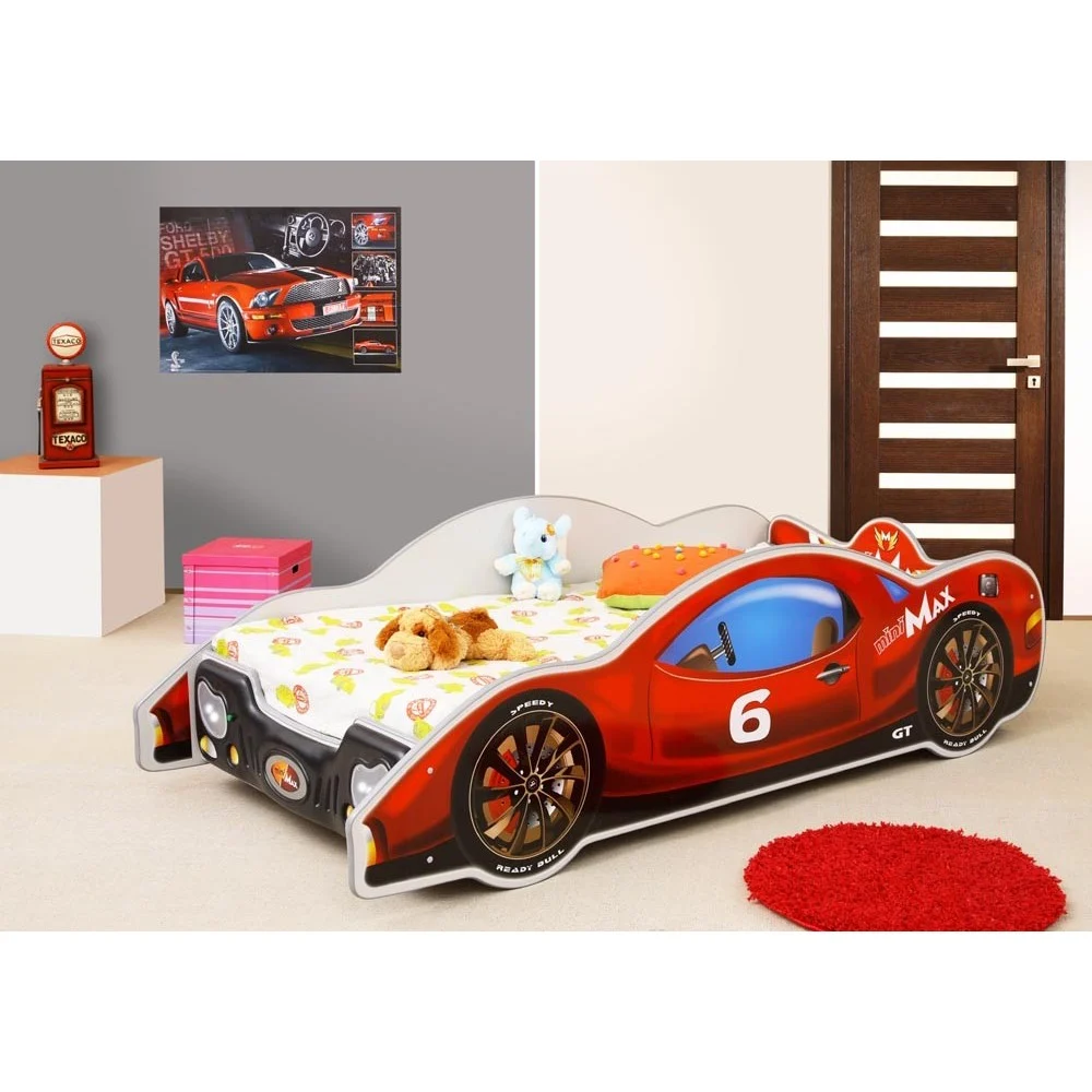 Lettino a forma di auto Mini Max in MDF con sistema anticaduta per camerette da bambini