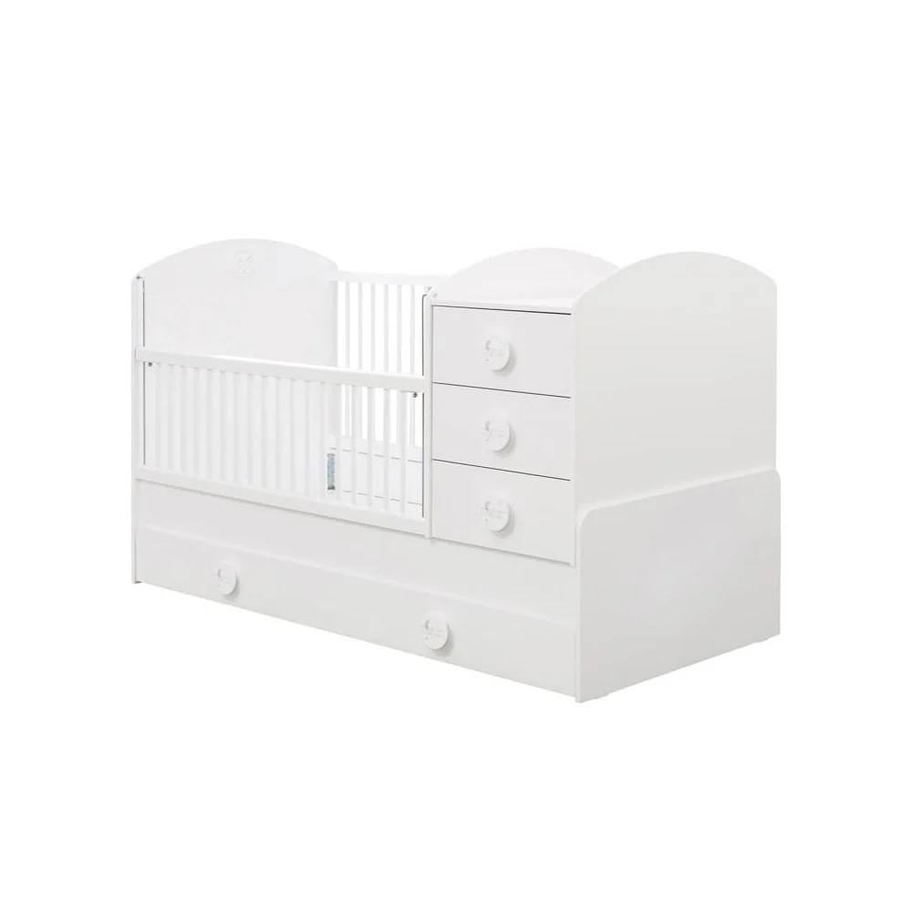 Cilek Lettino Trasformabile in Letto Singolo Babycotton, con Comodino e Cassettone, Finitura Bianca