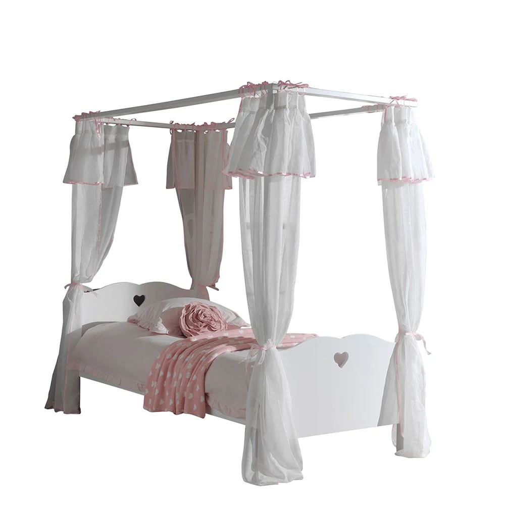 Letto a baldacchino singolo Genny con rete a doghe e tendaggi inclusi