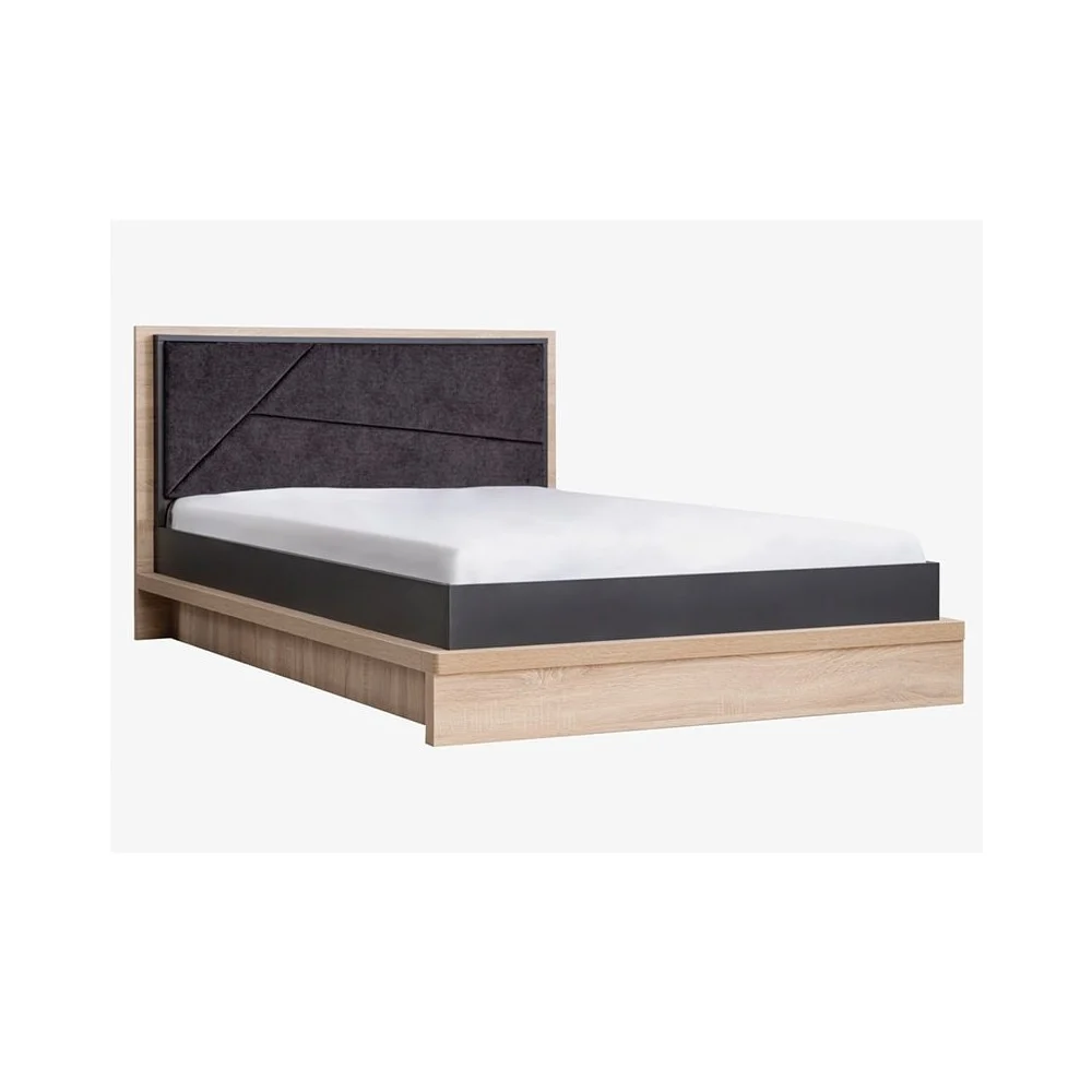 Letto ad una piazza e mezzo City realizzato in legno melaminico con testiera imbottita e rivestita in tessuto